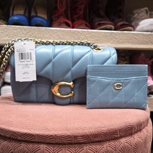 Coach Blue Bell Quilted Tabby 20 Shoulder Bag with Matching Card Case